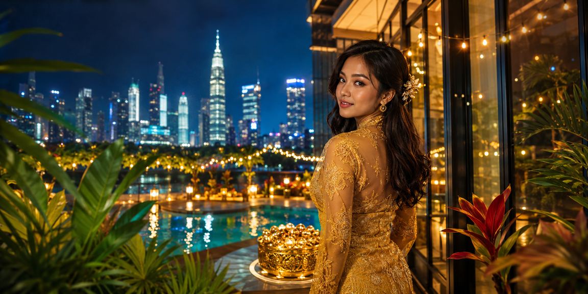 Pemain kasino VIP di Kuala Lumpur dengan pakaian kebaya dalam suasana pertaruhan premium